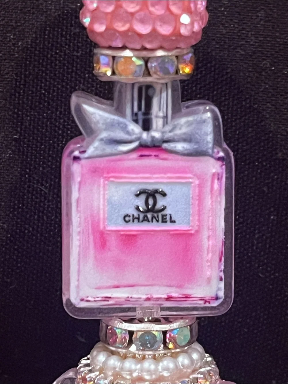 Pink designer inspired purfume bottle focal fancy beaded pen